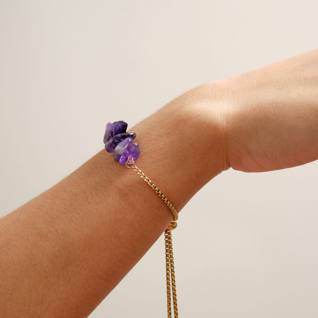Freedom Stainless Steel Adjustable Bracelet - Amethyst