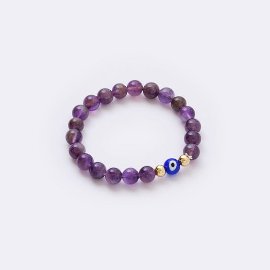 Amethyst Beads with Evil Eye Bracelet - MyMantra