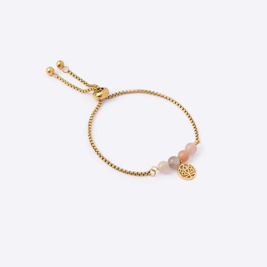 Chinese Fortune Stainless Steel Bracelet - Happiness Symbol + Moonstone - MyMantra