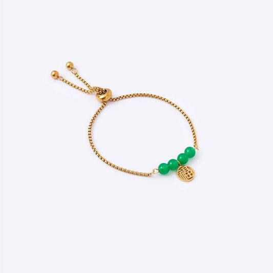 Chinese Fortune Stainless Steel Bracelet - Luck Symbol + Jade - MyMantra