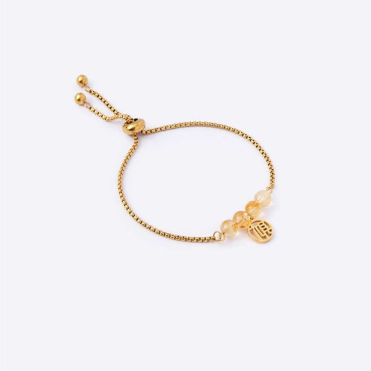 Chinese Fortune Stainless Steel Bracelet - Money Symbol + Citrine - MyMantra
