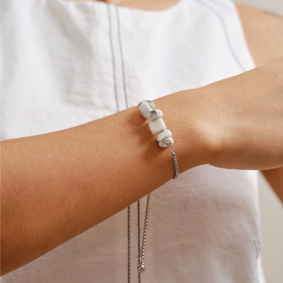 Freedom Stainless Steel Adjustable Bracelet - White Howlite - MyMantra