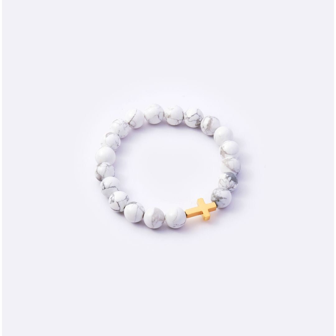 Have Faith Cross Charm with White Howlite Beads Bracelet - MyMantra