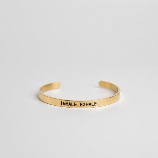 Inhale Exhale Non - Tarnish Stainless Steel Adjustable Cuff Bracelet - MyMantra