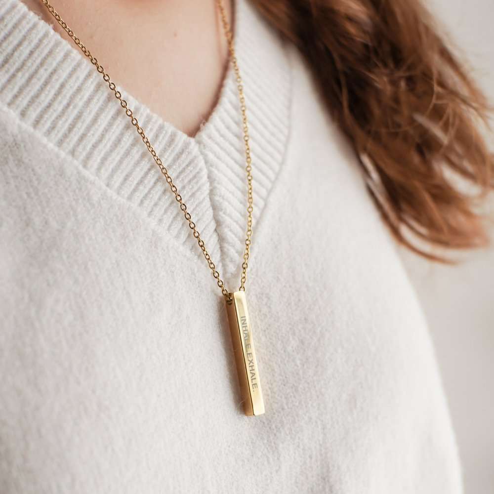 Live What You Love Non - Tarnish Gold - Plated Stainless Steel Bar Necklace - MyMantra