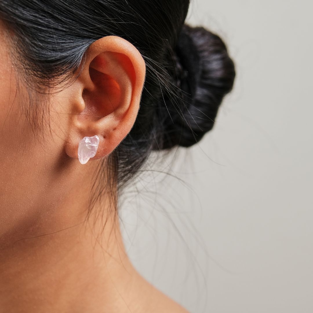 Natural Shaped Stone Earrings - Rose Quartz