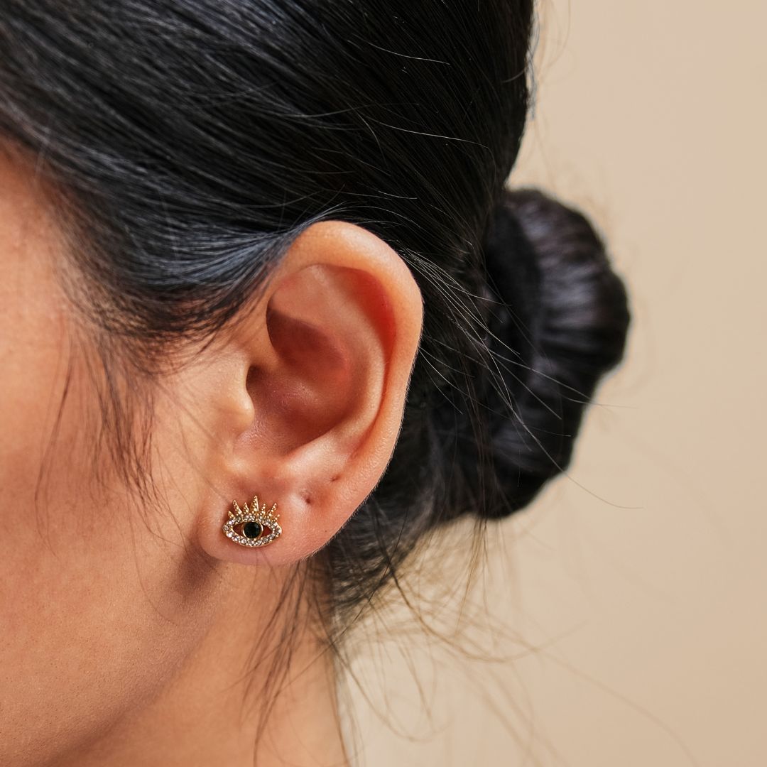 Sparkly Evil Eye Earrings - Green