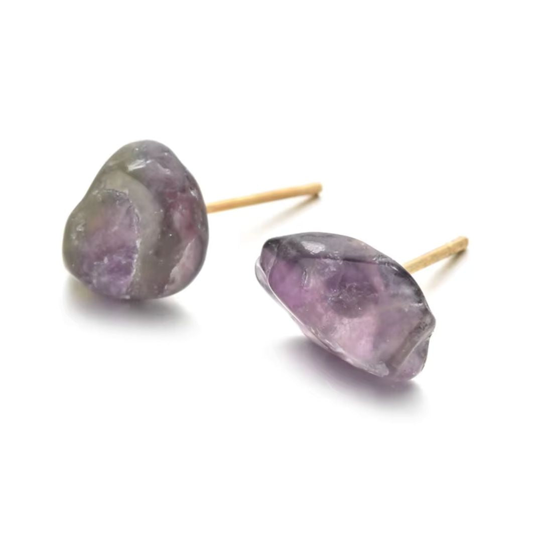 Natural Shaped Stone Earrings - Amethyst