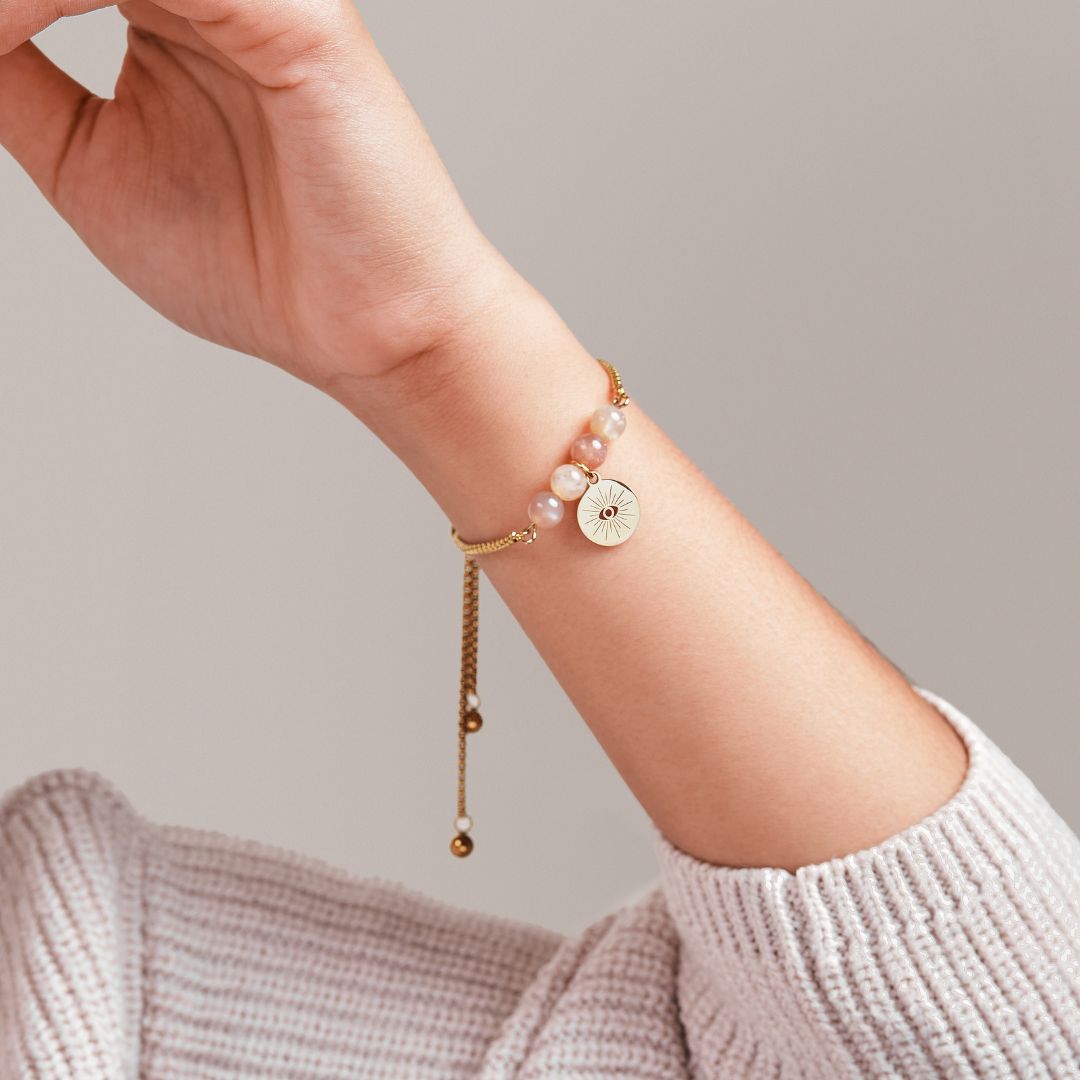 Serenity Stainless Steel Bracelet – Amethyst with Evil Eye Stainless Steel Charm