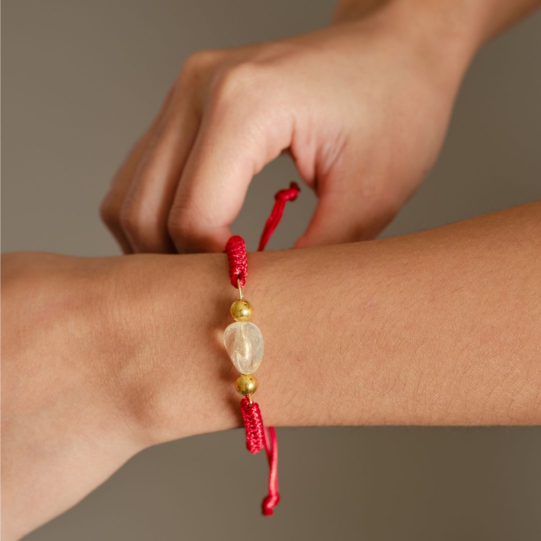 Natural Stone Red String Bracelet - Rose Quartz - MyMantra