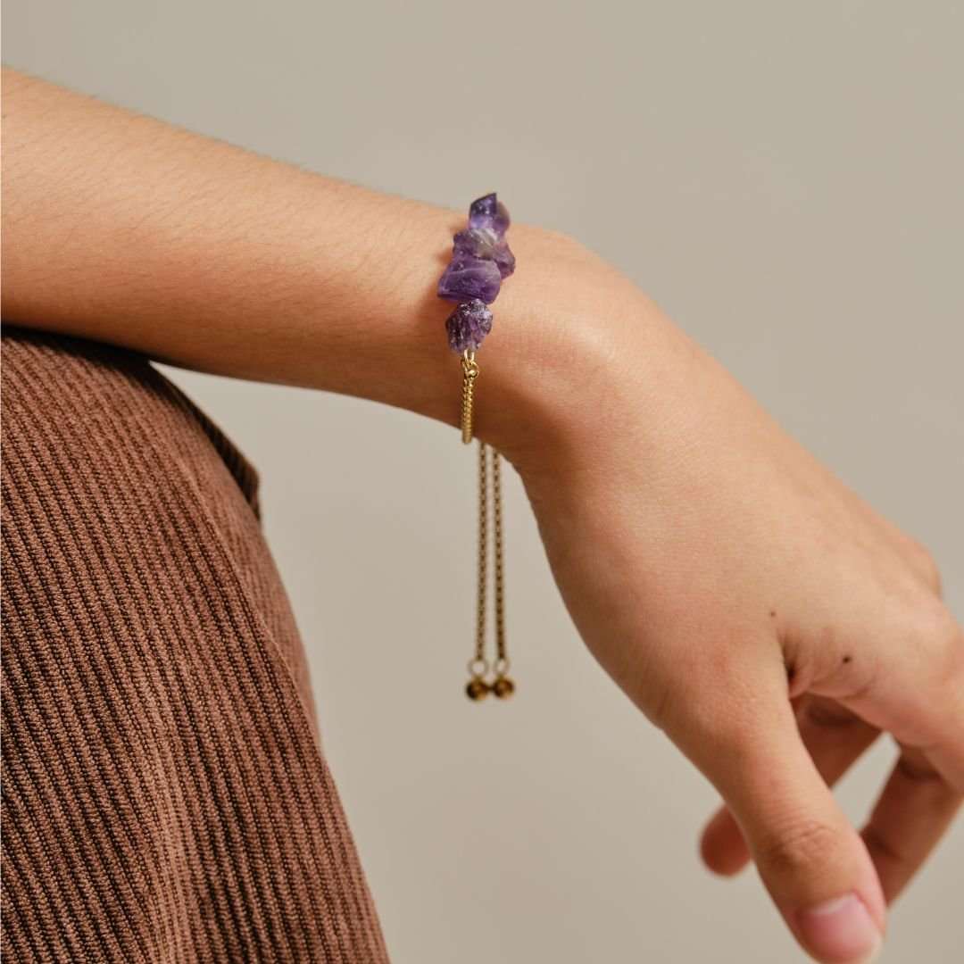 Purity Stainless Steel Adjustable Bracelet - Amethyst - MyMantra
