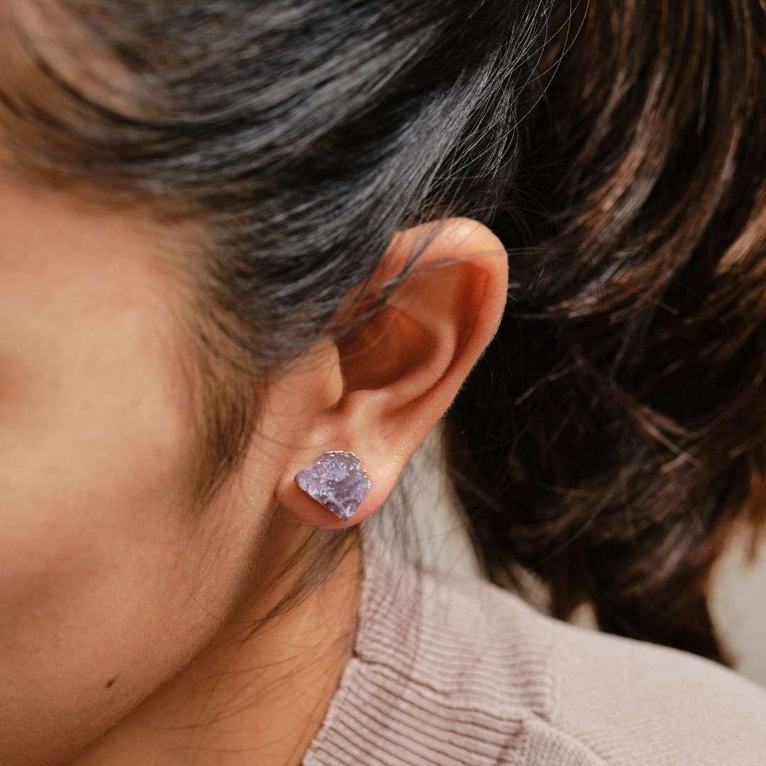 Raw Stone Earrings - Amethyst - MyMantra