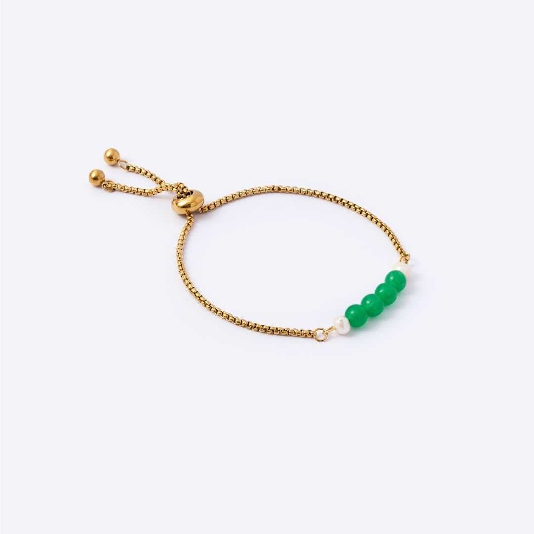 Serenity Stainless Steel Adjustable Bracelet - Jade with Freshwater Pearl - MyMantra