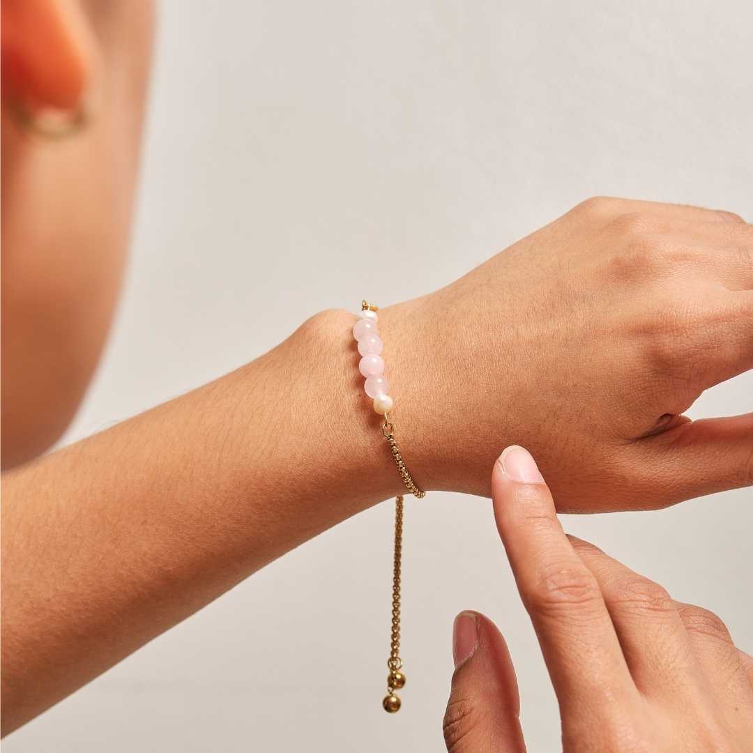 Serenity Stainless Steel Adjustable Bracelet - Jade with Freshwater Pearl - MyMantra
