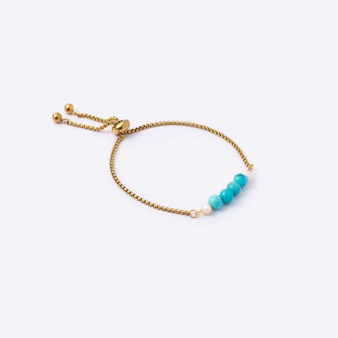 Serenity Stainless Steel Adjustable Bracelet - Turquoise with Freshwater Pearl - MyMantra