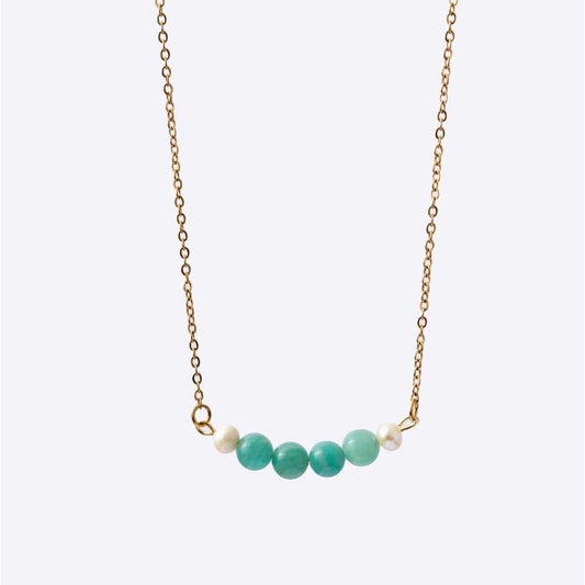 Serenity Stainless Steel Necklace - Amazonite Stone with Freshwater Pearl - MyMantra