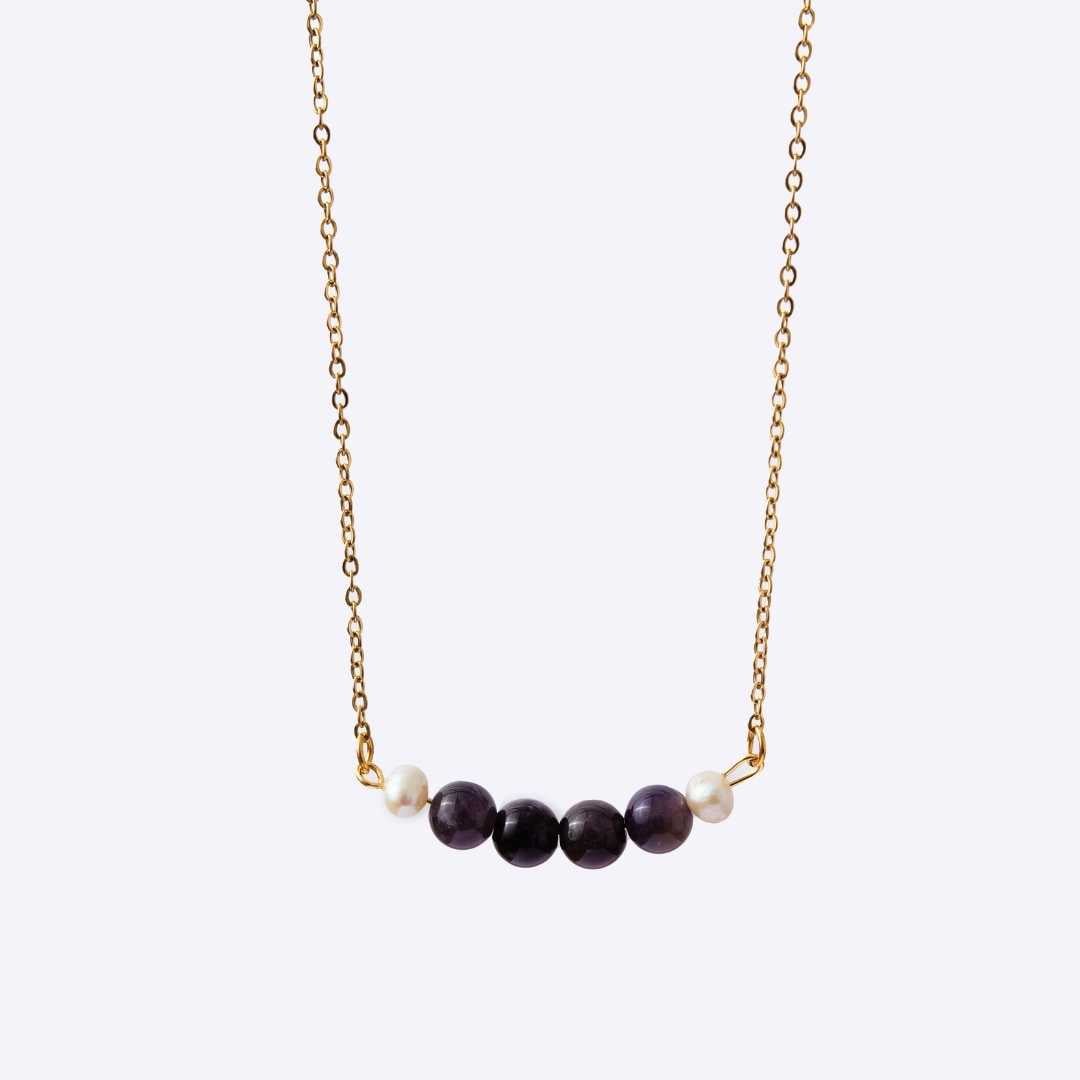 Serenity Stainless Steel Necklace - Amethyst with Freshwater Pearl - MyMantra