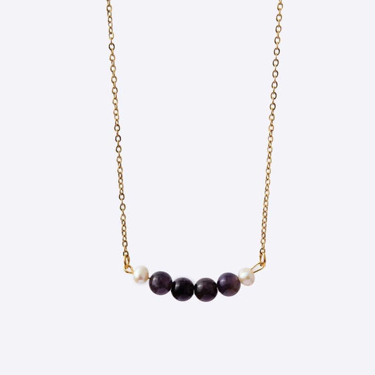 Serenity Stainless Steel Necklace - Amethyst with Freshwater Pearl - MyMantra