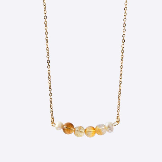 Serenity Stainless Steel Necklace - Citrine Stone with Freshwater Pearl - MyMantra