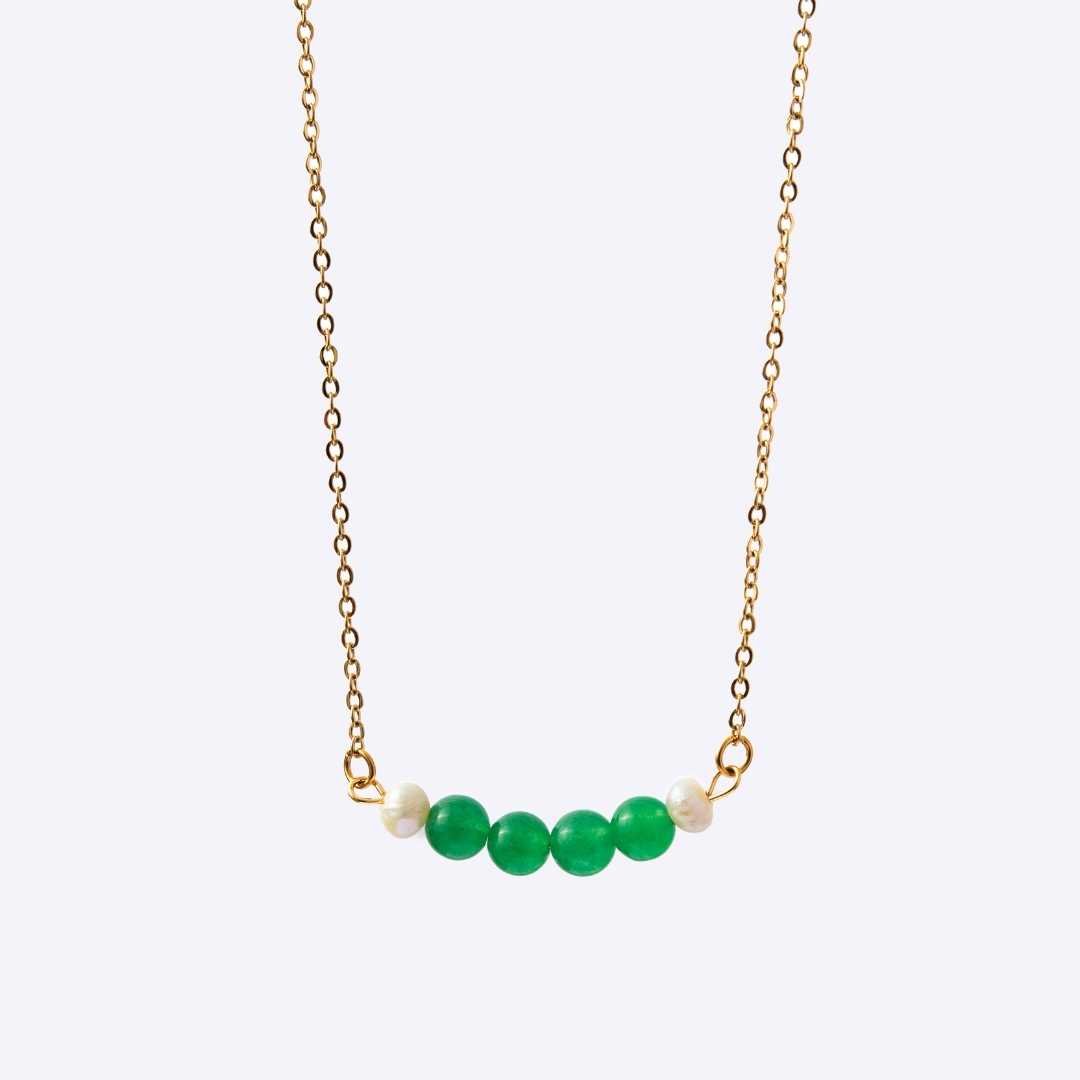 Serenity Stainless Steel Necklace - Jade with Freshwater Pearl - MyMantra
