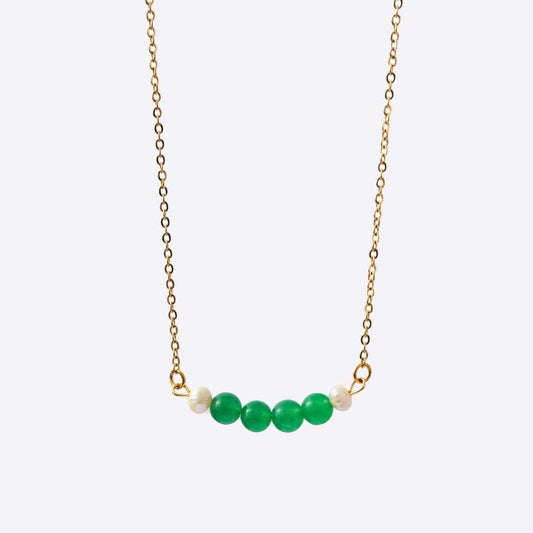 Serenity Stainless Steel Necklace - Jade with Freshwater Pearl - MyMantra