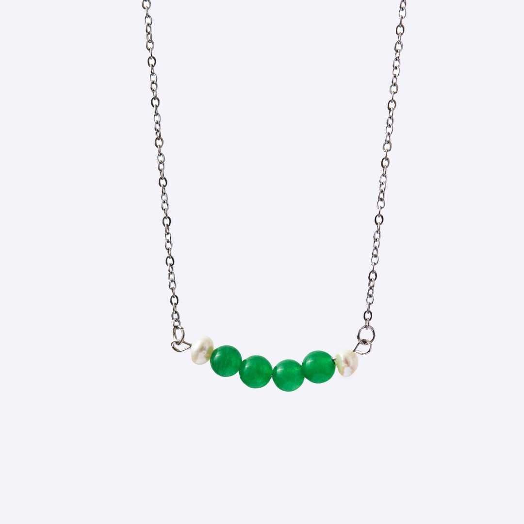 Serenity Stainless Steel Necklace - Jade with Freshwater Pearl - MyMantra