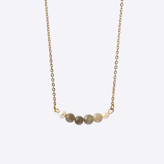 Serenity Stainless Steel Necklace - Labradorite with Freshwater Pearl - MyMantra