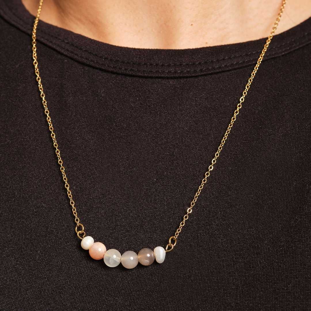 Serenity Stainless Steel Necklace - Moonstone with Freshwater Pearl - MyMantra