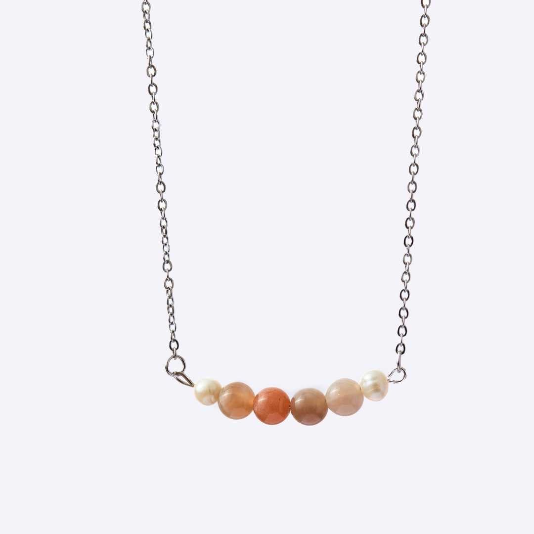 Serenity Stainless Steel Necklace - Moonstone with Freshwater Pearl - MyMantra
