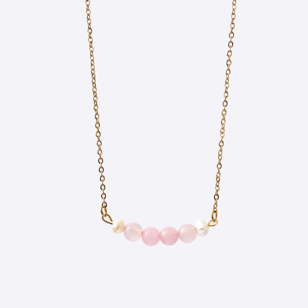 Serenity Stainless Steel Necklace - Rose Quartz with Freshwater Pearl - MyMantra