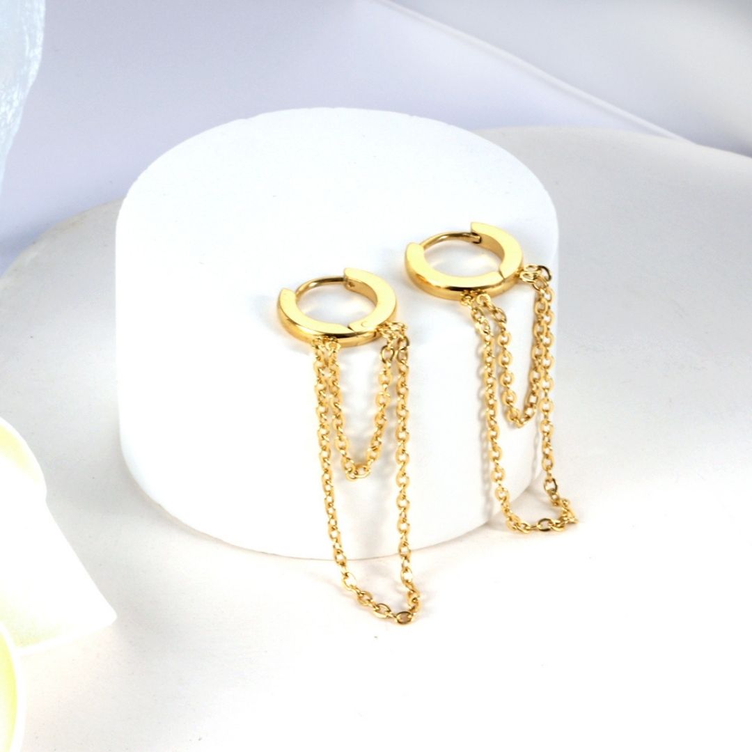 Statement Piece - Double Chain Dangling Earrings