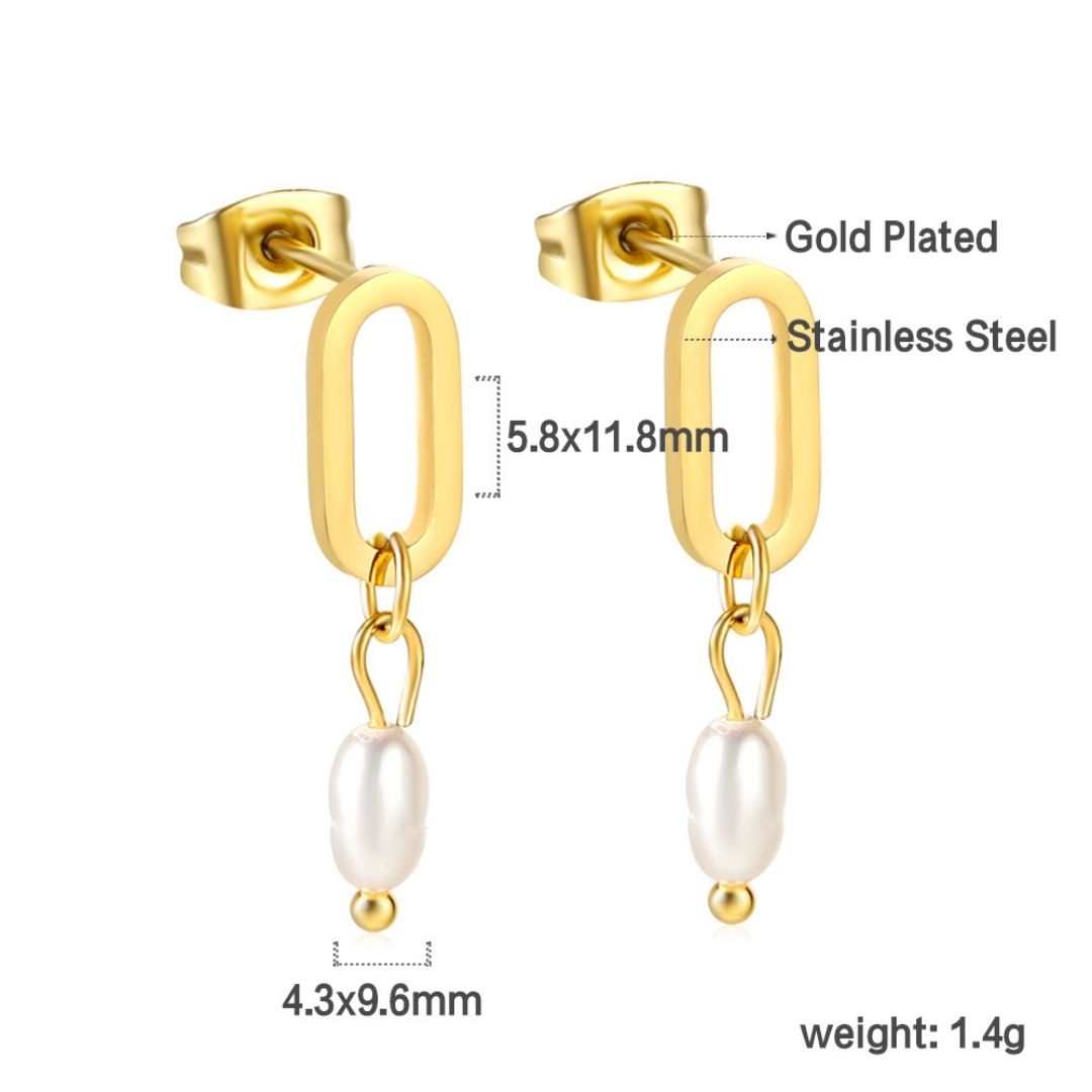 Statement Piece - Oval with Dangling Pearl Earrings