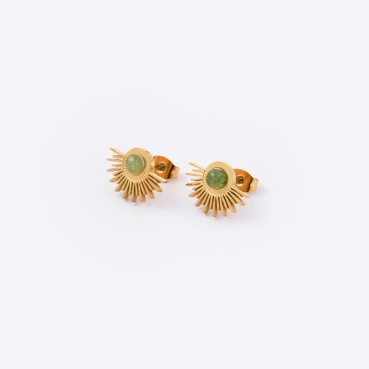 Sun Gold - Plated Stainless Steel Stud Earrings - Green Aventurine - MyMantra