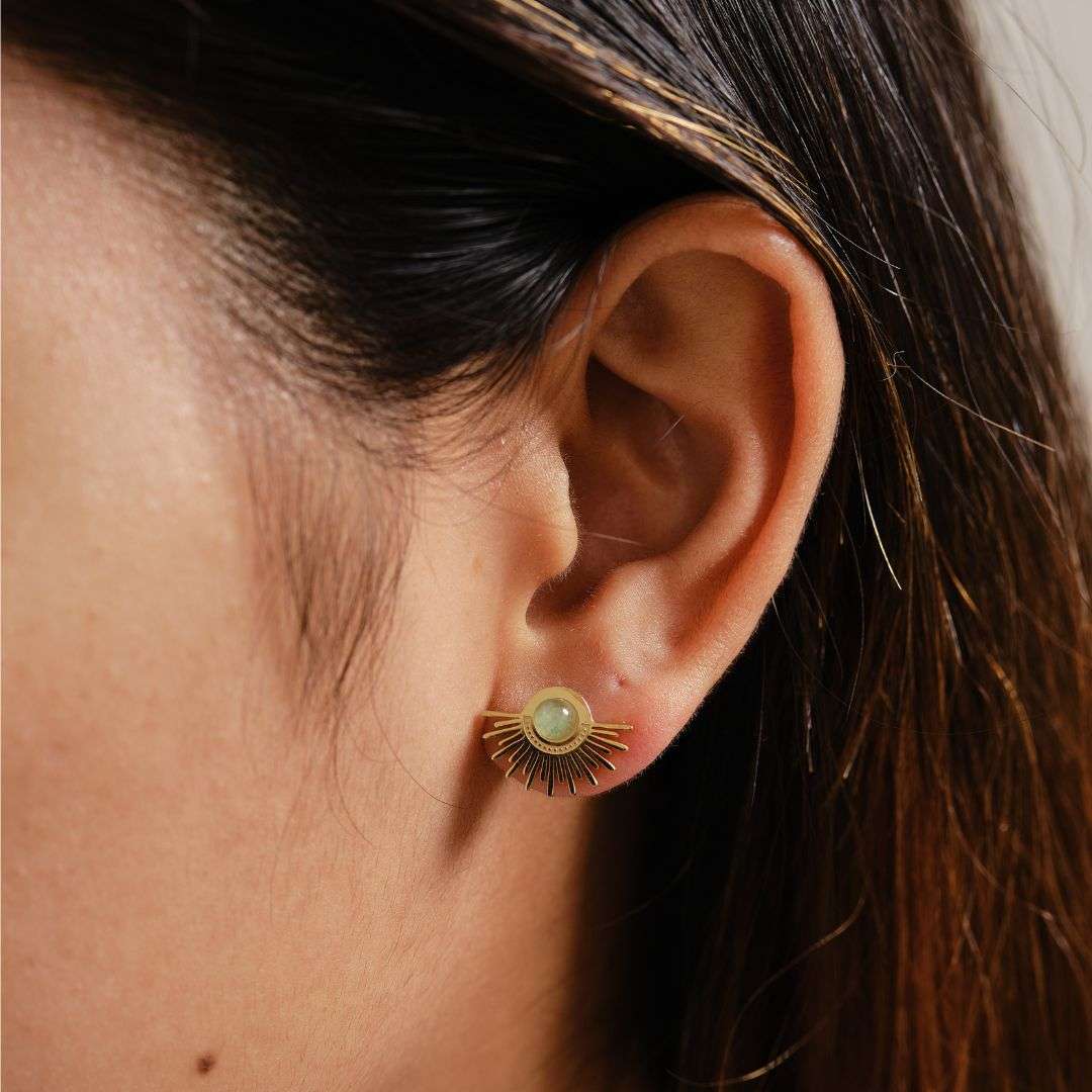Sun Gold - Plated Stainless Steel Stud Earrings - Labradorite - MyMantra