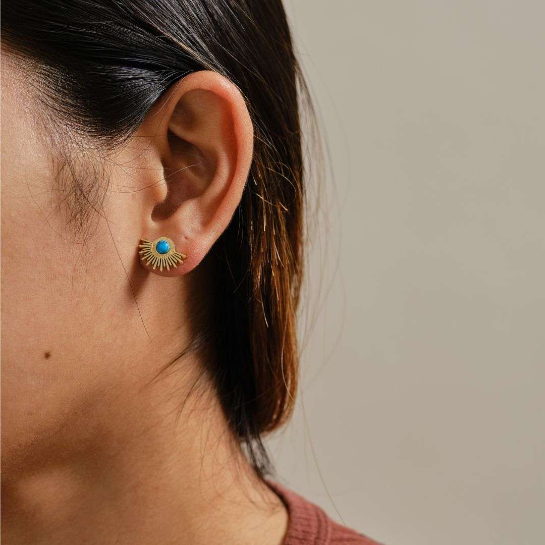 Sun Gold - Plated Stainless Steel Stud Earrings - Turquoise - MyMantra