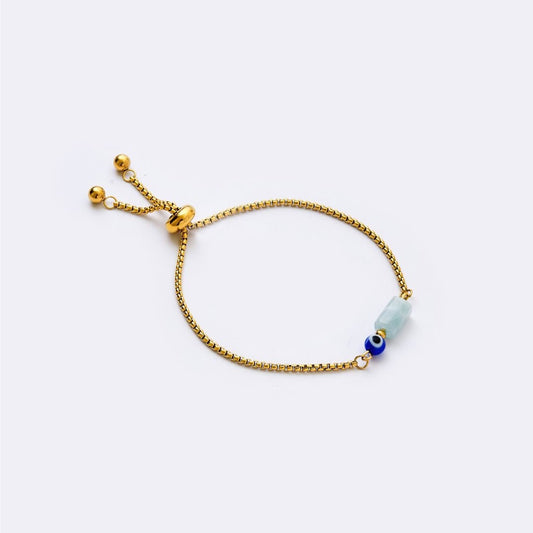 Well - balanced Stainless Steel Bracelet - Aquamarine with Evil Eye - MyMantra