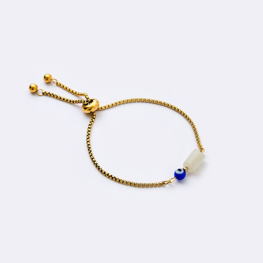 Well - balanced Stainless Steel Bracelet - Moonstone with Evil Eye - MyMantra