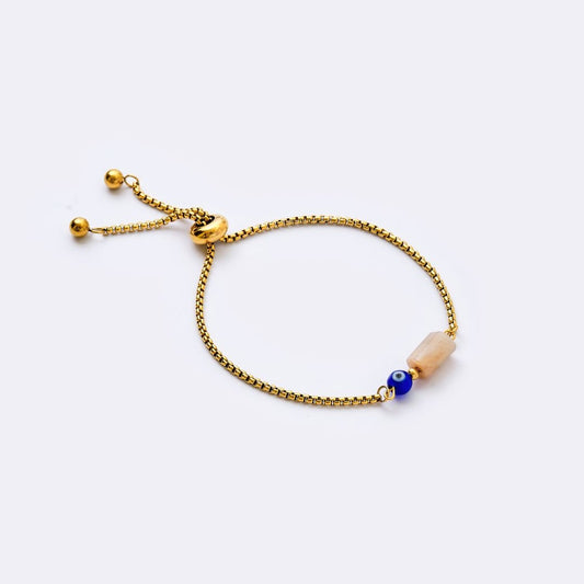 Well - balanced Stainless Steel Bracelet - Sunstone with Evil Eye - MyMantra