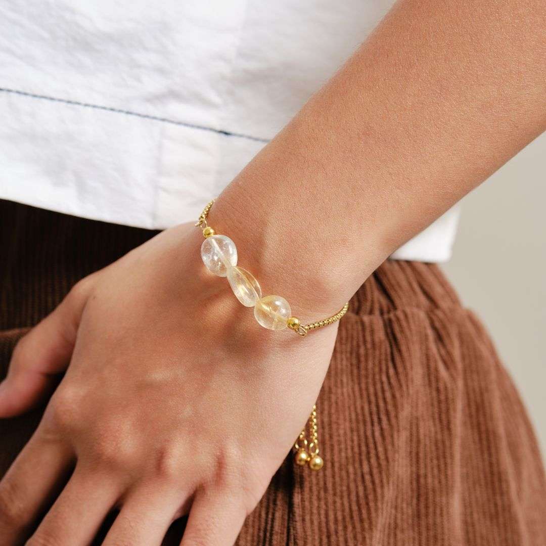 Well Rounded Stone Stainless Steel Adjustable Bracelet - Citrine - MyMantra