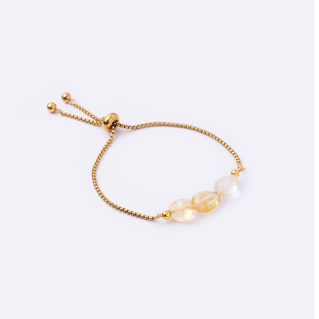 Well Rounded Stone Stainless Steel Adjustable Bracelet - Citrine - MyMantra