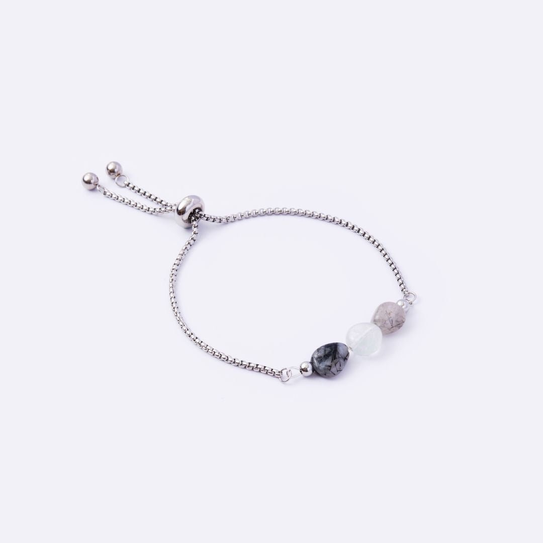 Well Rounded Stone Stainless Steel Adjustable Bracelet - Tourmaline - MyMantra