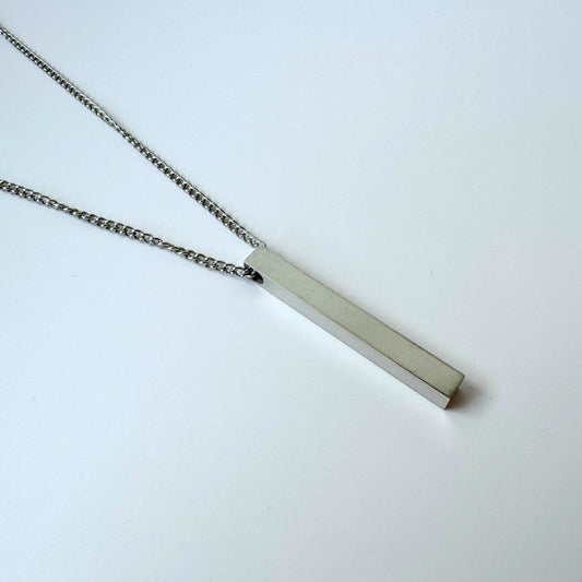 Custom Vertical Bar Silver Stainless Steel Necklace