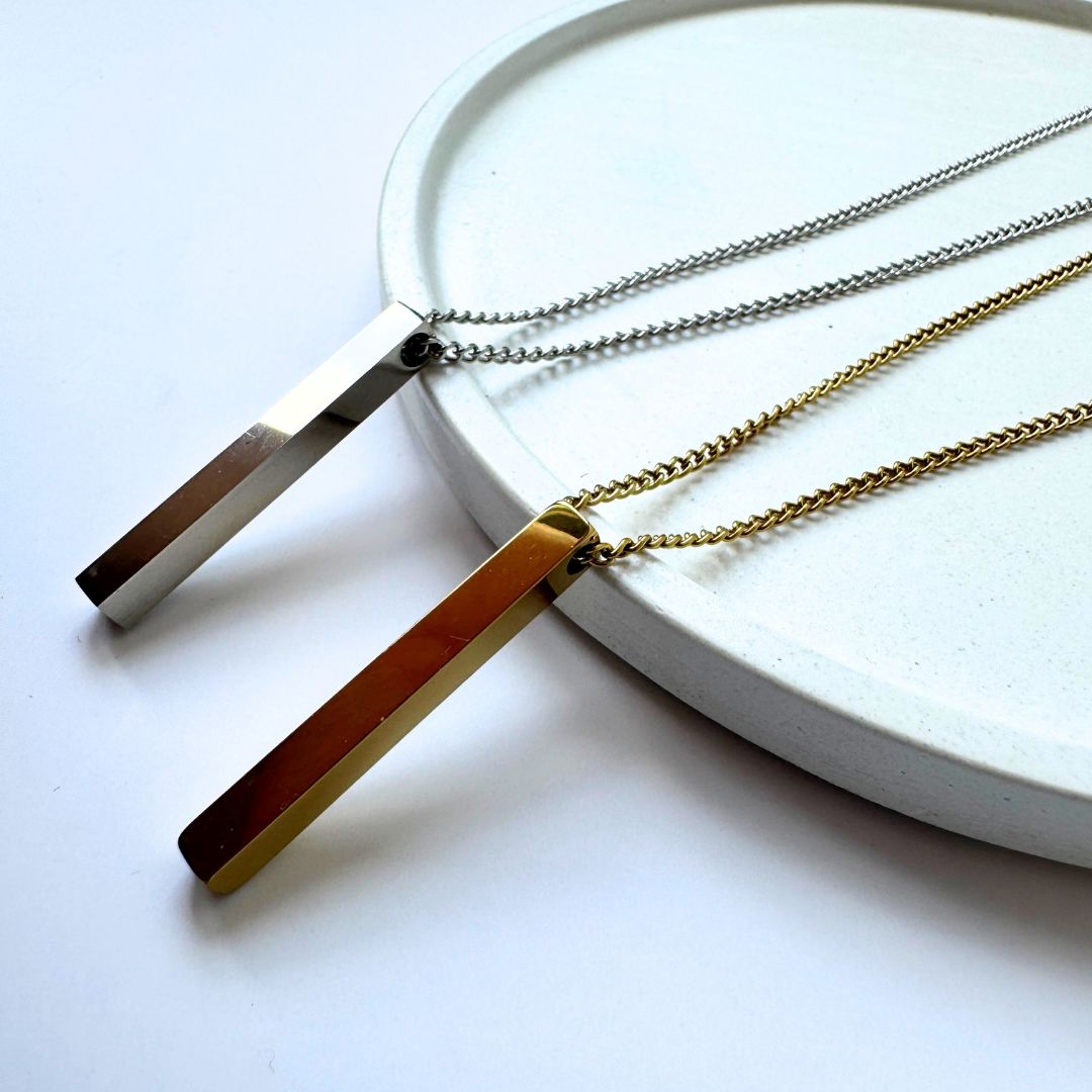 Custom Vertical Bar Gold-Plated Stainless Steel Necklace