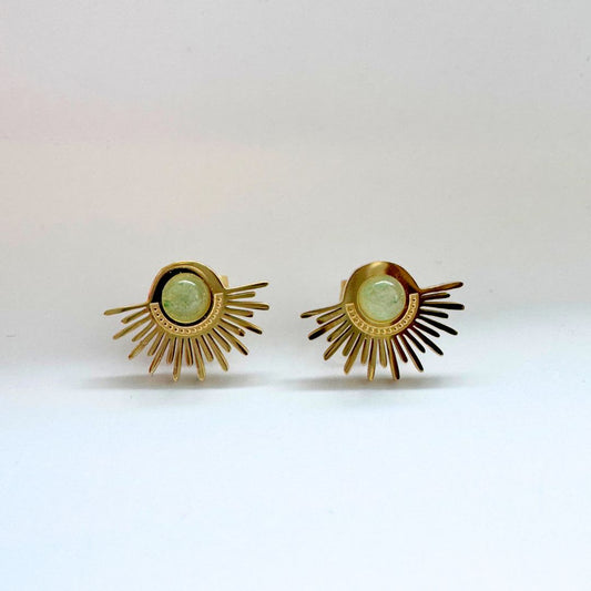 Green Aventurine Sun Gold-Plated Stainless Steel Stud Earrings