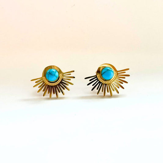 Turquoise Sun Gold-Plated Stainless Steel Stud Earrings