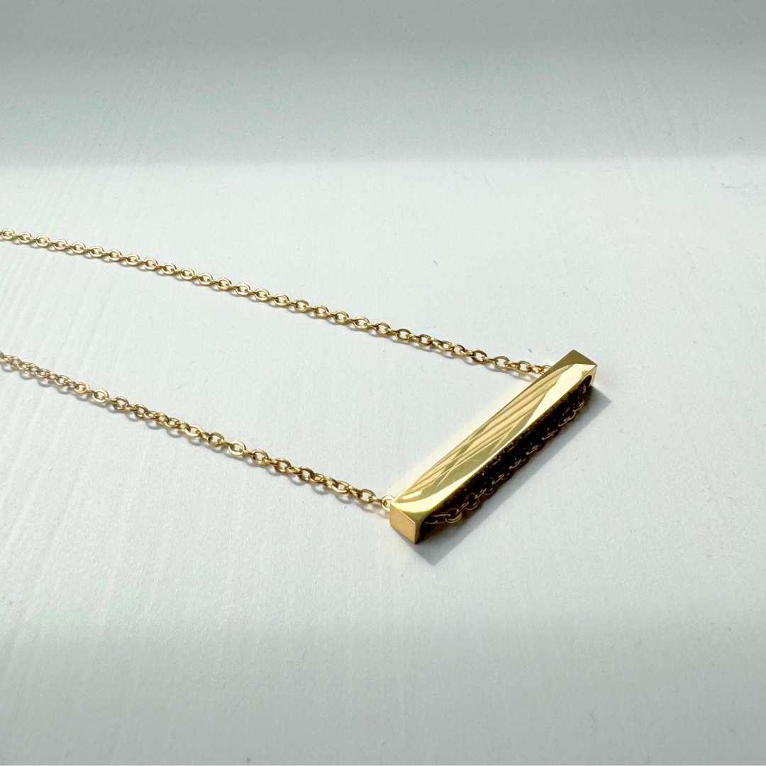 Custom Horizontal Bar Gold Plated Stainless Steel Necklace - MyMantra