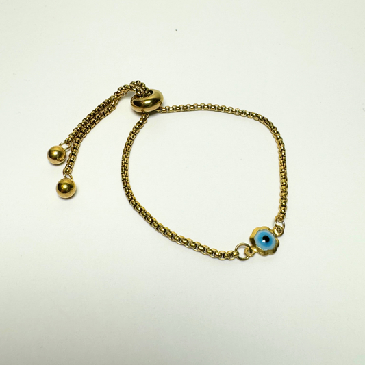 Evil Eye with Gold Stainless Steel Adjustable Bracelet