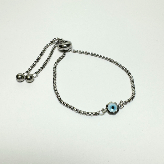 Evil Eye with Silver Stainless Steel Adjustable Bracelet