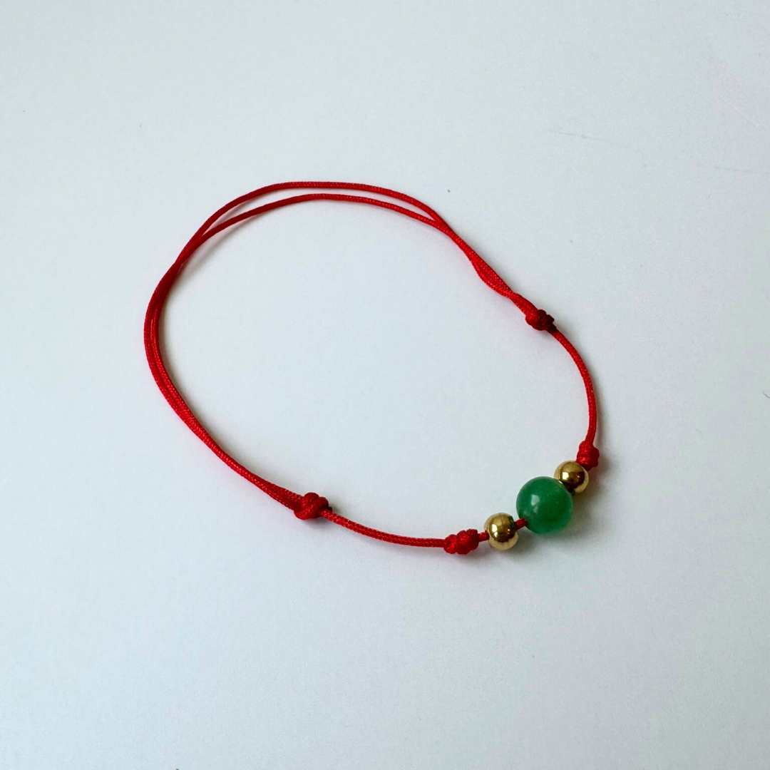 Green Jade Red String Bracelet