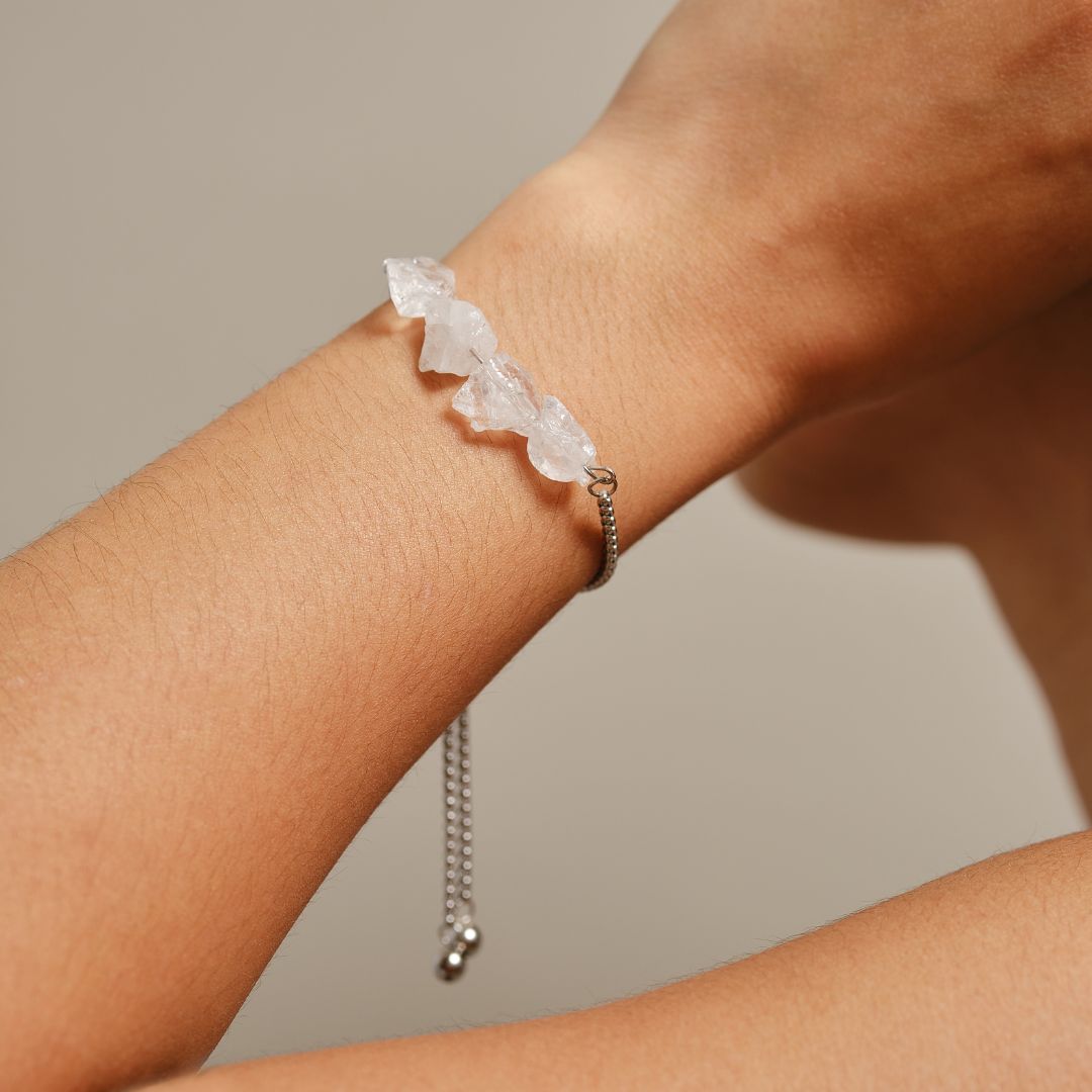 Purity Stainless Steel Adjustable Bracelet - Clear Quartz